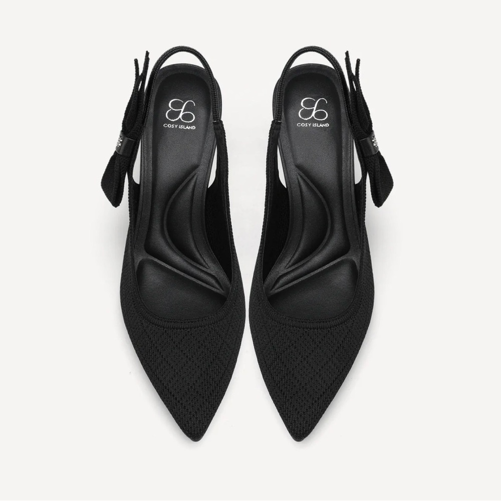 New Cosy Island EverLush Black Bowknot Pointed Toe Heeled Slingback Size 10 - Picture 2 of 12